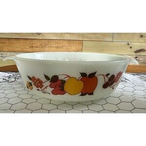 Vintage  Anchor Hocking Fireking #436 1qt Casserole Dish Hildi Fruit and Flower